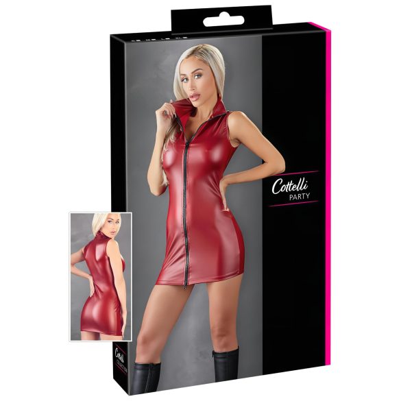 Cottelli Party - Mini-abito lucido rosso senza maniche con cerniera - XL