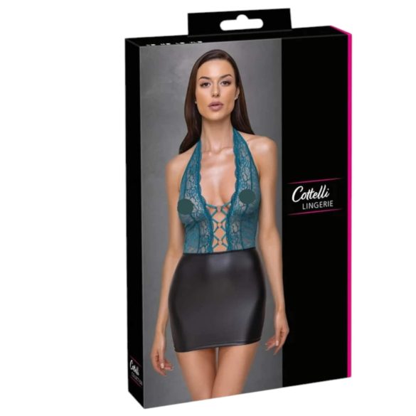 Cottelli - abito sexy pizzo e lucido con lacci - nero verde - XL