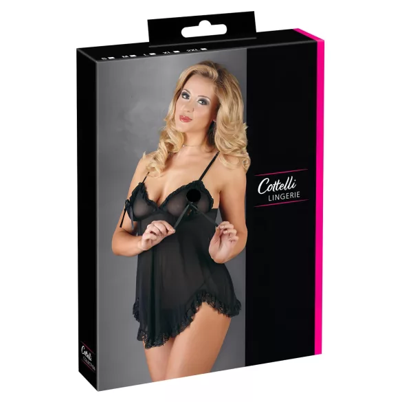 Cottelli - Babydoll trasparente con volant - nero - XXL