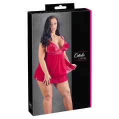 Cottelli Plus Size - babydoll trasparente in pizzo - rosso