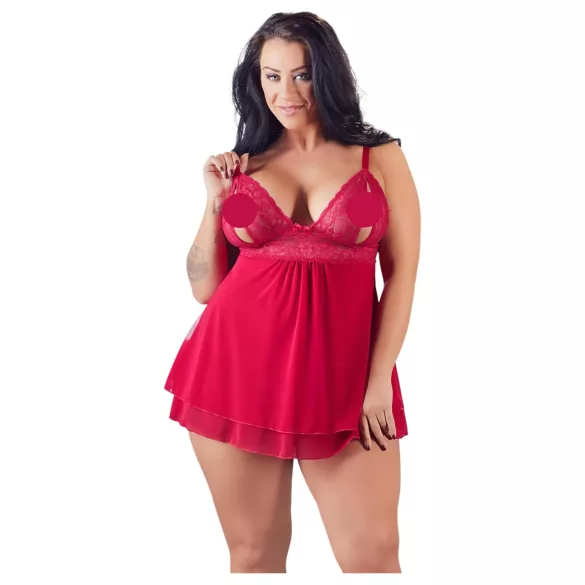 Cottelli Plus Size - babydoll trasparente in pizzo - rosso