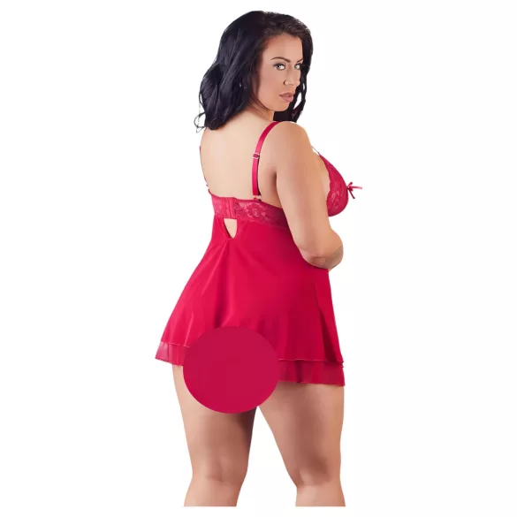 Cottelli Plus Size - babydoll trasparente in pizzo - rosso - 3XL