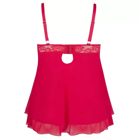 Cottelli Plus Size - babydoll trasparente in pizzo - rosso - 3XL