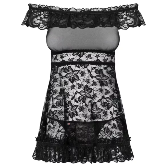 Obsessive - babydoll con volant e perizoma - nero