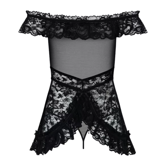Obsessive - babydoll con volant e perizoma - nero - L/XL