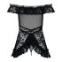 Obsessive Flores - babydoll e tanga arricciati (nero) - L/XL