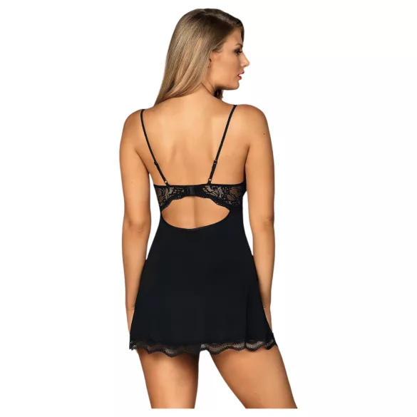 Obsessive - babydoll floreale con strass e perizoma - nero