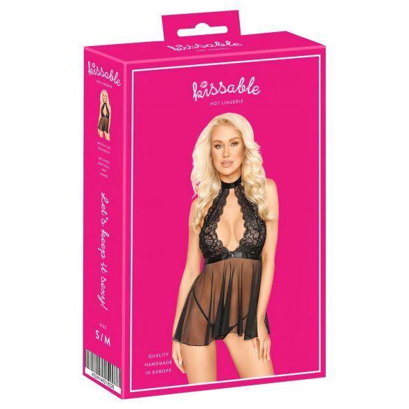 Kissable - babydoll con collo allacciato - pizzo nero - L/XL