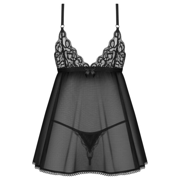 Obsessive - babydoll in pizzo nero con perizoma - M/L