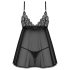 Obsessive - babydoll in pizzo nero con perizoma - M/L