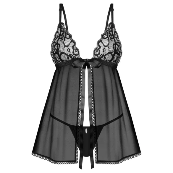 Obsessive - babydoll in pizzo nero con perizoma