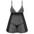 Obsessive - babydoll in pizzo nero con perizoma