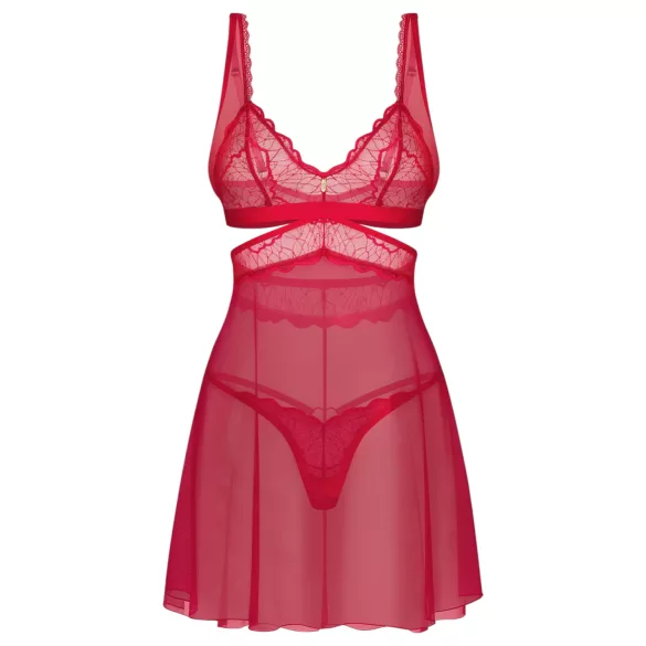 Obsessive - babydoll trasparente in pizzo rosso con perizoma