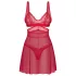 Obsessive - babydoll trasparente in pizzo rosso con perizoma