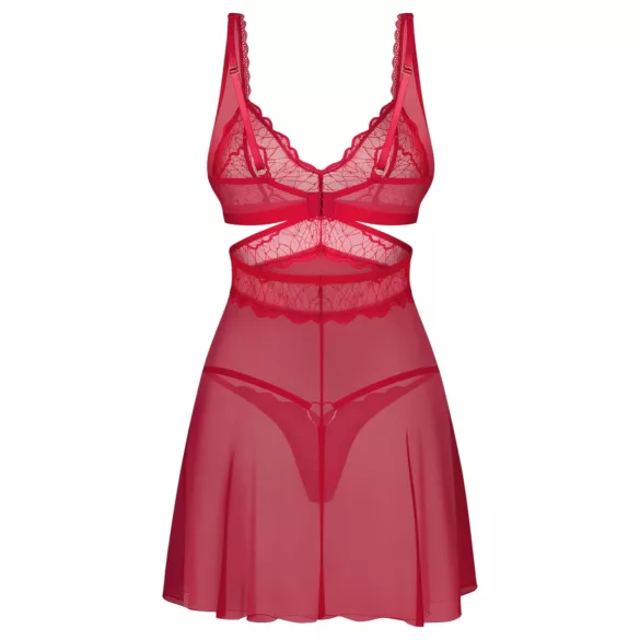 Obsessive - babydoll trasparente in pizzo rosso con perizoma