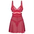 Obsessive - babydoll trasparente in pizzo rosso con perizoma