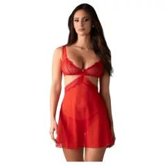   Obsessive - babydoll trasparente in pizzo rosso con perizoma - L/XL