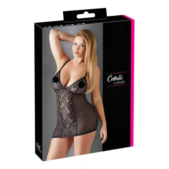 Cottelli Plus Size - babydoll trasparente in pizzo - nero - 3XL