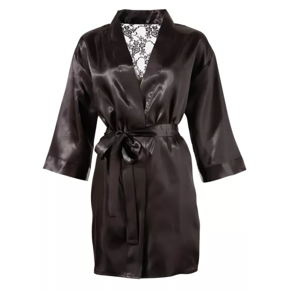 Cottelli - vestaglia corta satinata con pizzo - nero - L/XL