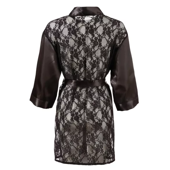 Cottelli - vestaglia corta satinata con pizzo - nero - L/XL