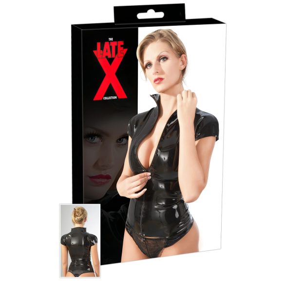 LATEX - Top da donna con zip e maniche corte (nero) - S