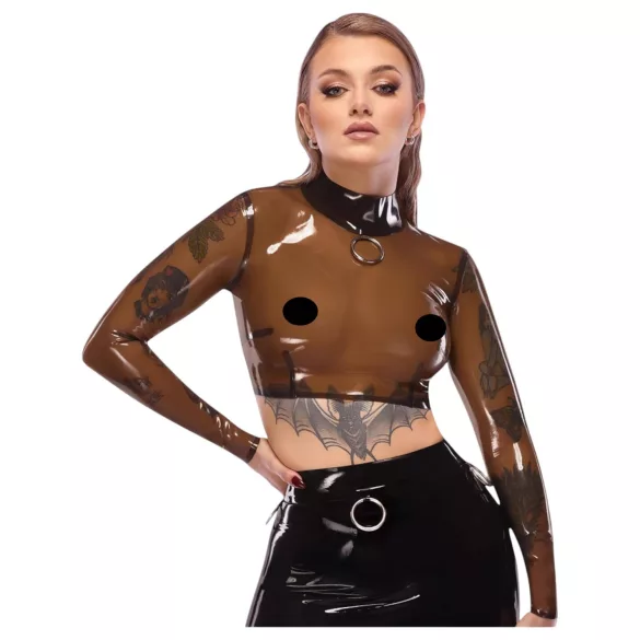 LATEX - top donna trasparente - latex nero translucido - L