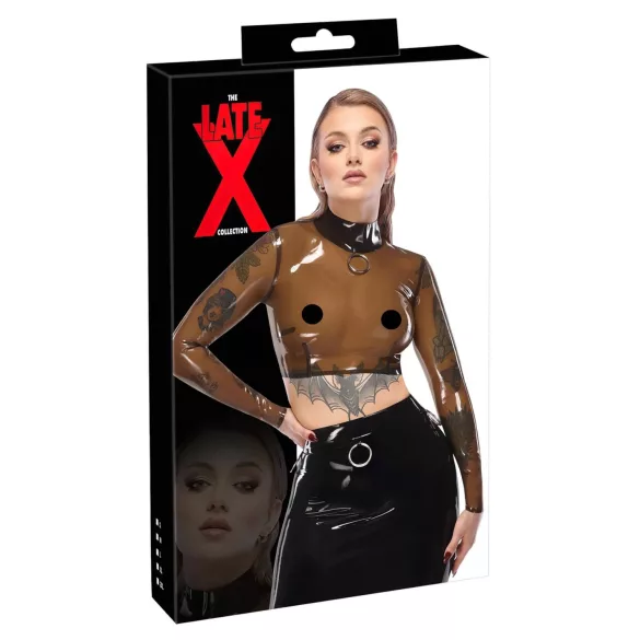 LATEX - top donna trasparente - latex nero translucido - L