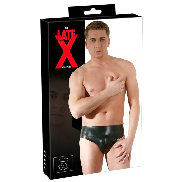 LATEX - Slip maschile con dildo anale e interno per pene (nero)