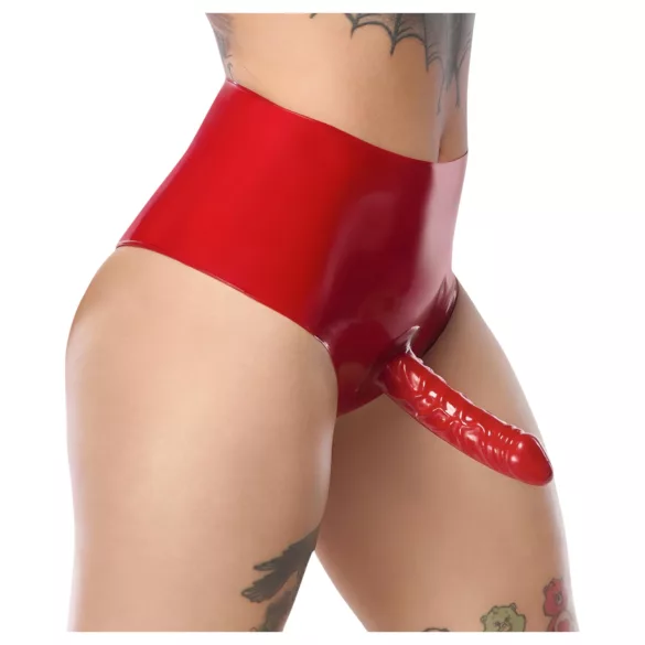 LATEX - slip con dildo realistico (rosso)