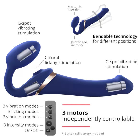 Strap-on-me S - dildo con cintura, vibratore a onde d’aria - (blu)