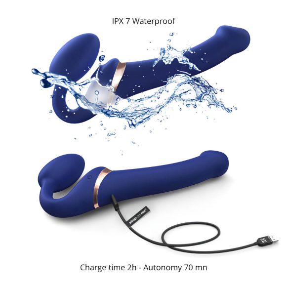 Strap-on-me - Vibratore strap-on con onde d’aria - silicone blu - taglia M