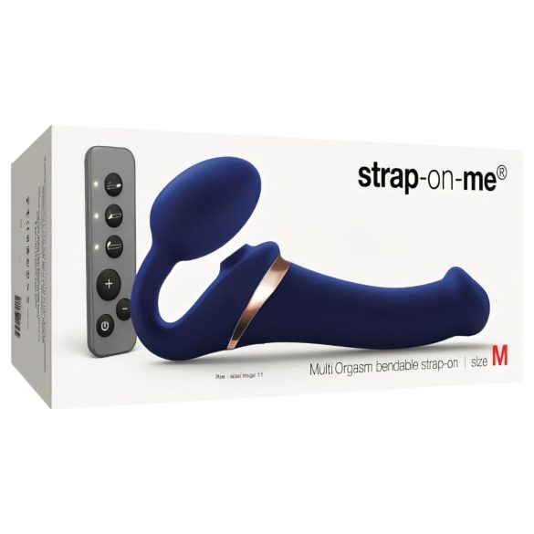 Strap-on-me - Vibratore strap-on con onde d’aria - silicone blu - taglia M