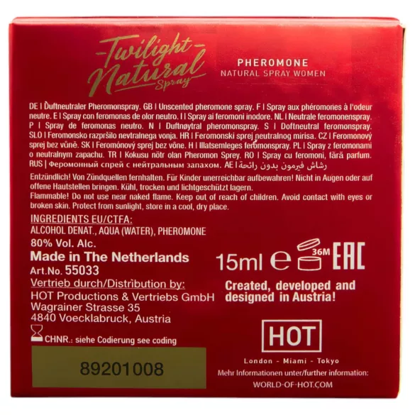 HOT Twilight Natural - profumo ai feromoni donna - senza profumo 15ml