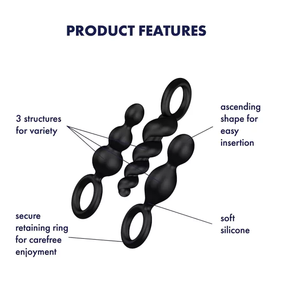 Satisfyer Booty Call - set plug anale - 3 pezzi - silicone nero