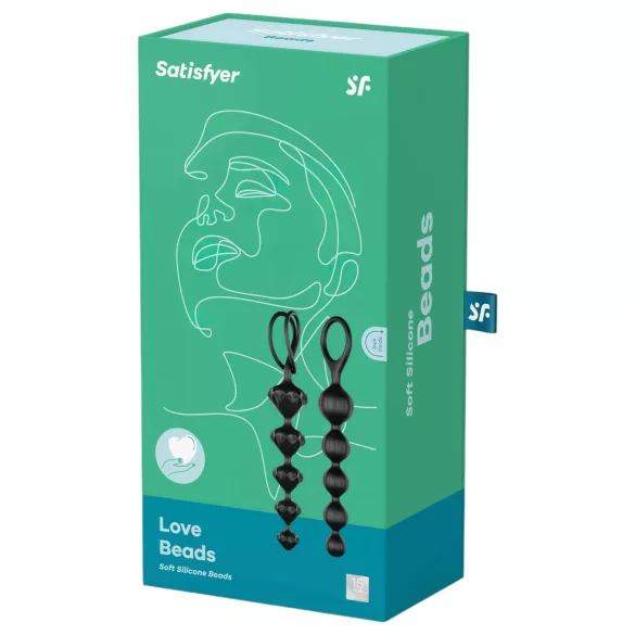 Satisfyer Love Beads - set di dildo anale con perle - silicone nero