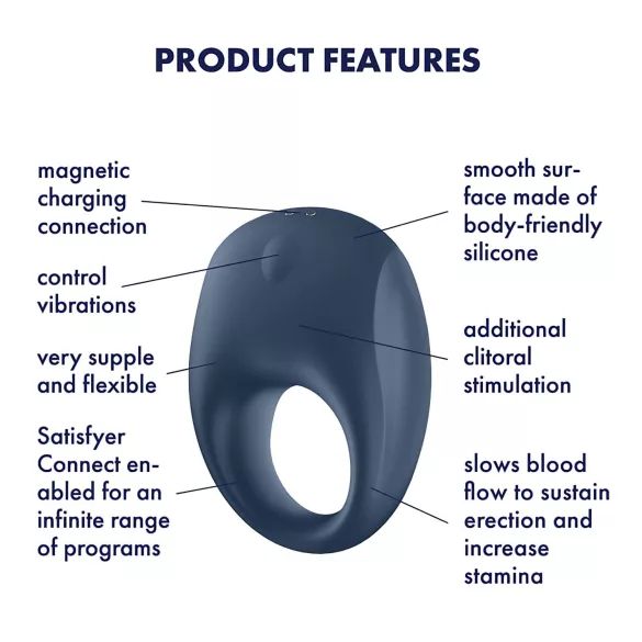 Satisfyer Strong One - Anello fallico vibrante con controllo tramite app, per uomini (blu)