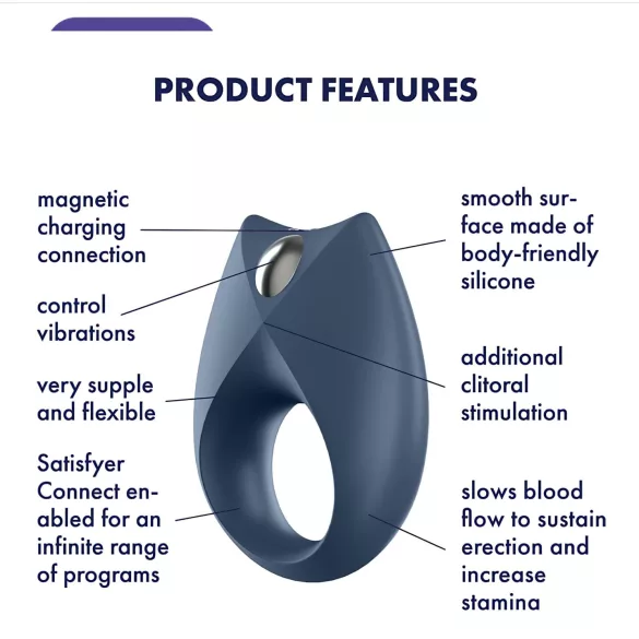 Satisfyer Royal One - anello vibrante per pene con controllo tramite app, per uomini (blu)