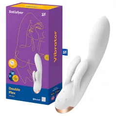   Satisfyer Double Flex - Vibratore con braccio clitorideo controllato tramite app (bianco)