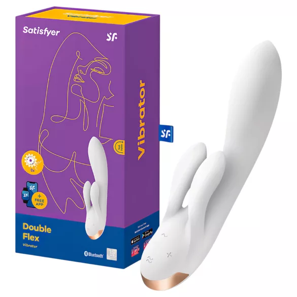 Satisfyer Double Flex - Vibratore con braccio clitorideo controllato tramite app (bianco)