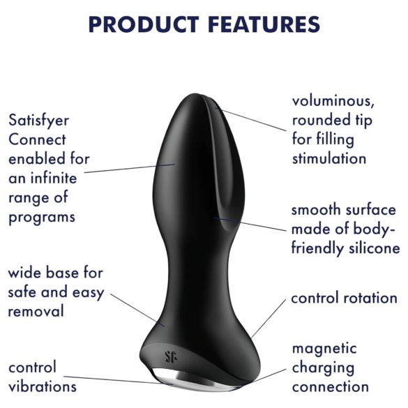 Satisfyer Rotator Plug 2 - plug anale vibrante perlato - silicone nero