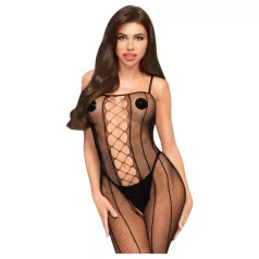 Penthouse - body aperto con rete e strisce - nero