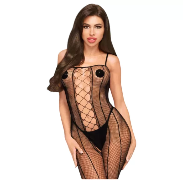 Penthouse - body aperto con rete e strisce - nero - XL