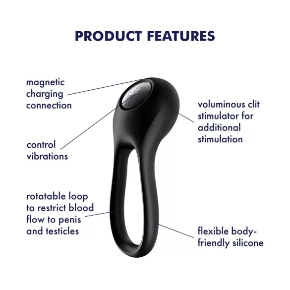 Satisfyer Majestic Duo - anello fallico ricaricabile impermeabile nero