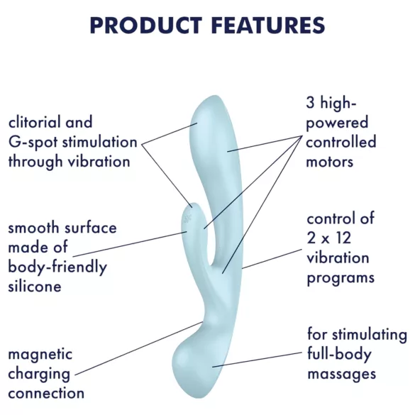 Satisfyer Triple Oh - vibratore ricaricabile con braccio clitorideo - blu