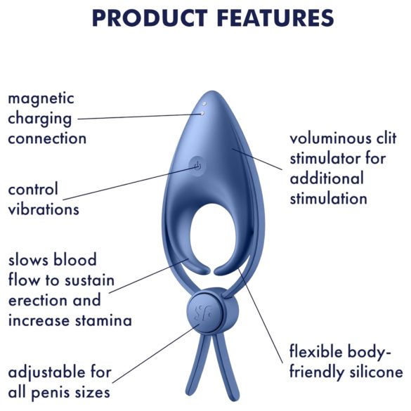 Satisfyer Sniper - anello vibrante pene ricaricabile - silicone blu