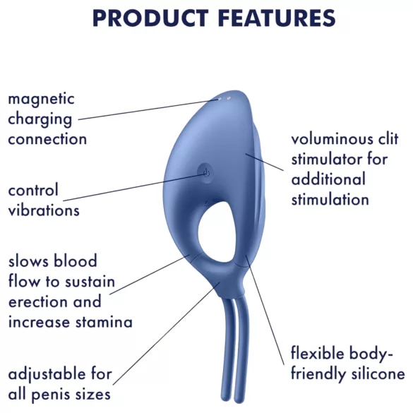 Satisfyer Swordsman - anello vibrante pene ricaricabile - silicone blu