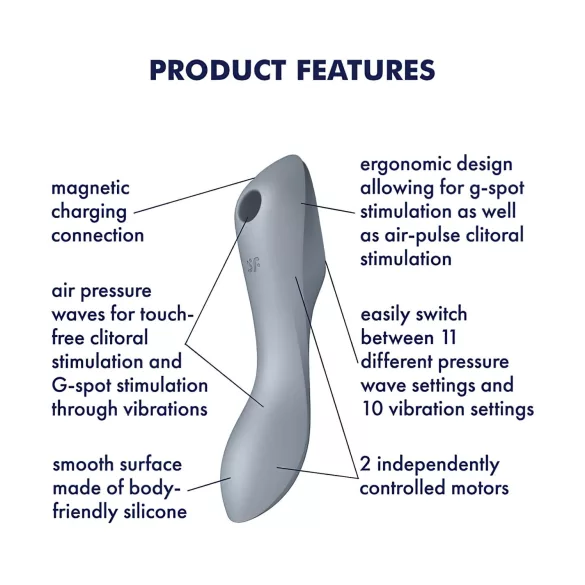 Satisfyer Curvy Trinity 3 - succhiaclitoride e vibratore 2in1 - silicone grigio
