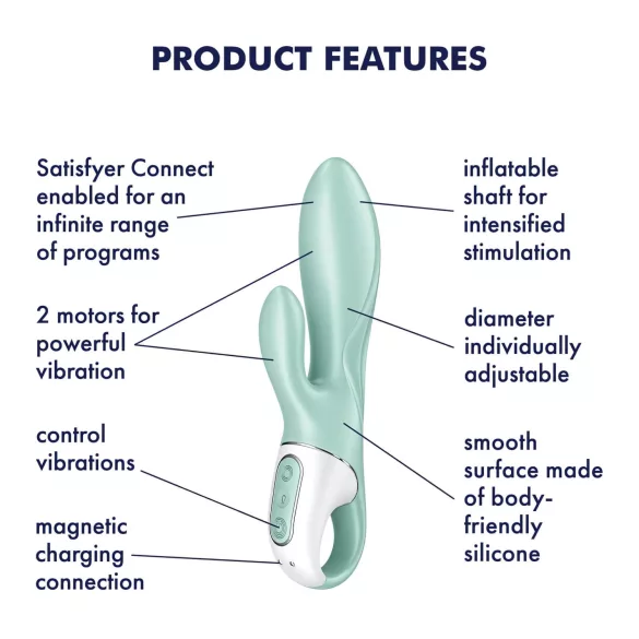 Satisfyer Air Pump Bunny 5 - vibratore gonfiabile controllato tramite app (menta)