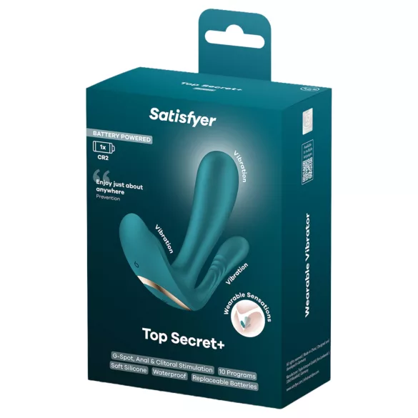 Satisfyer Top Secret+ - vibratore indossabile triplo stimolo - verde