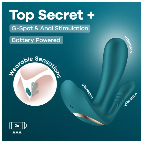 Satisfyer Top Secret+ - vibratore indossabile triplo stimolo - verde
